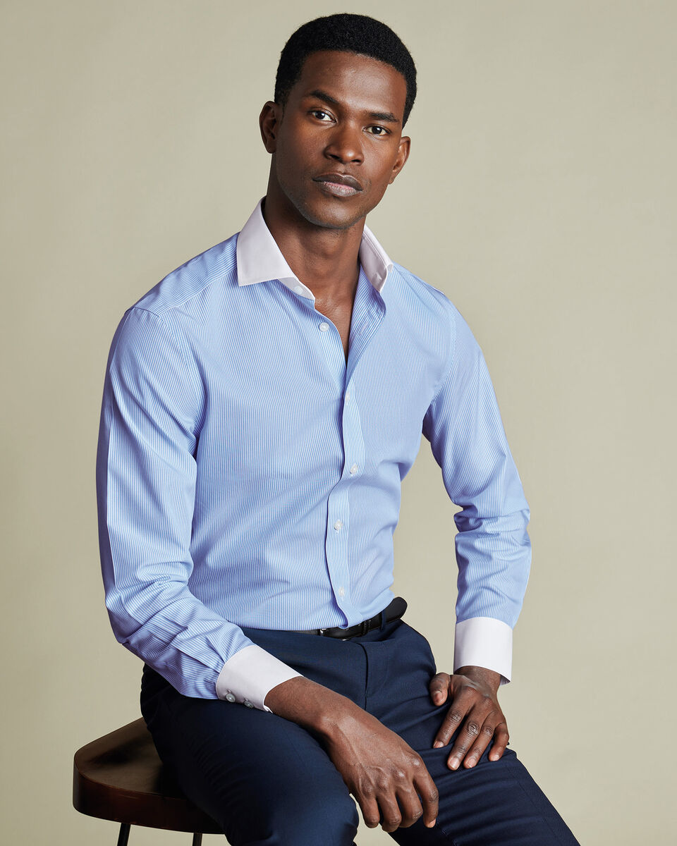Non-Iron Stretch Poplin Stripe Winchester Shirt - Sky Secondary image