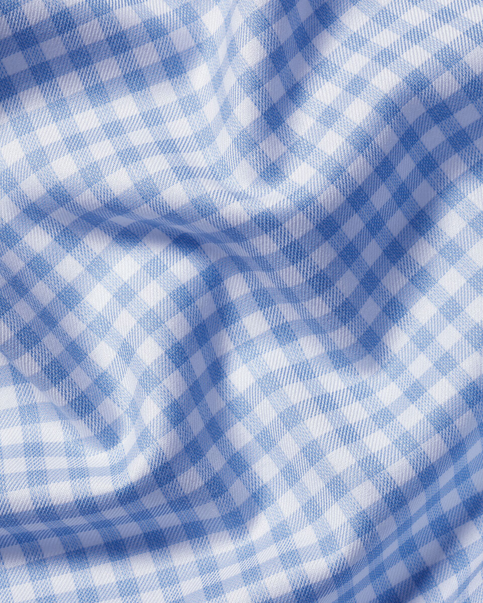 Non-Iron Twill Gingham Shirt - Cornflower Blue
