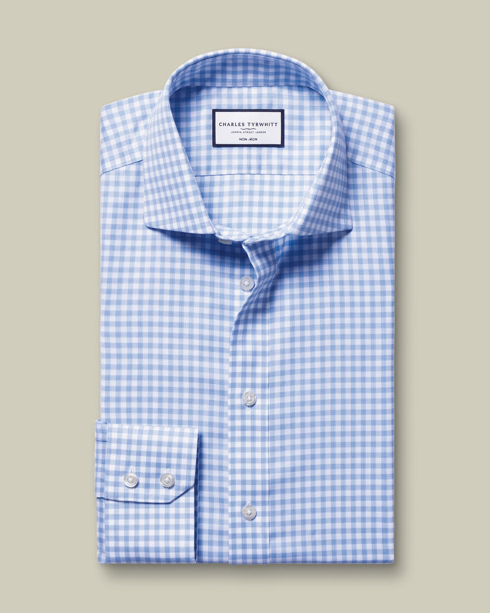 Non-Iron Twill Gingham Shirt - Cornflower Blue