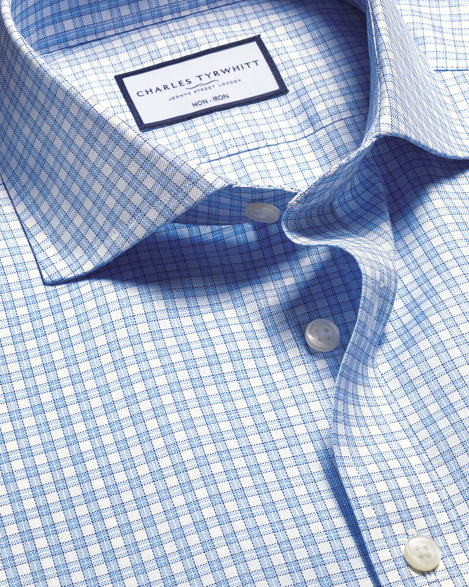 Non-Iron Twill Check Shirt - Cornflower Blue Main image