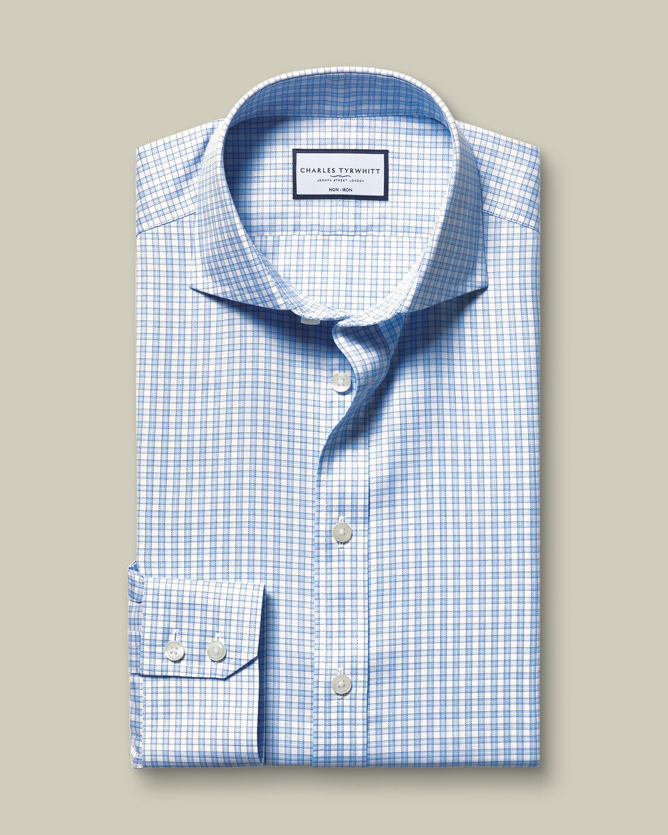 Non-Iron Twill Check Shirt - Cornflower Blue