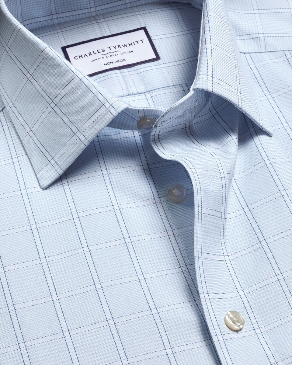 Non-Iron Twill Prince of Wales Check Shirt - Light Blue Main image