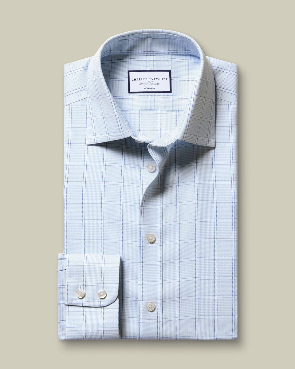 Non-Iron Twill Prince of Wales Check Shirt - Light Blue