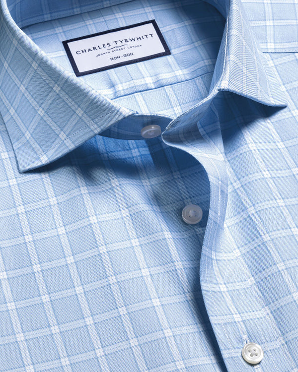 Non-Iron Twill Check Shirt - Sky Blue