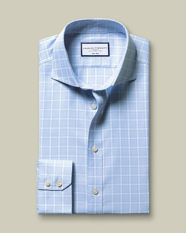 Non-Iron Twill Check Shirt - Sky Blue