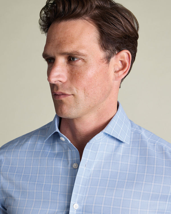 Non-Iron Twill Check Shirt - Sky Blue