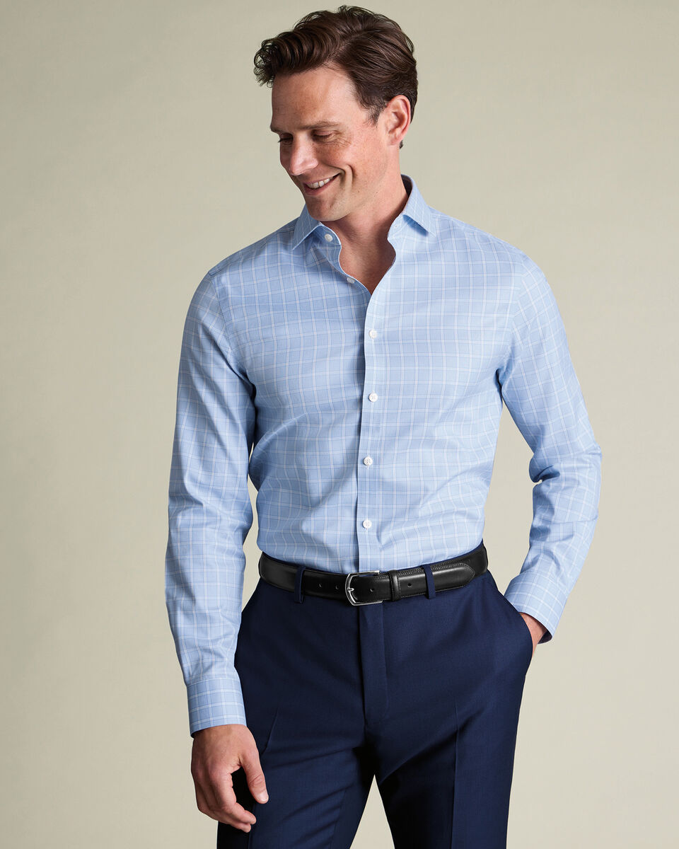 Non-Iron Twill Check Shirt - Sky Blue Secondary image