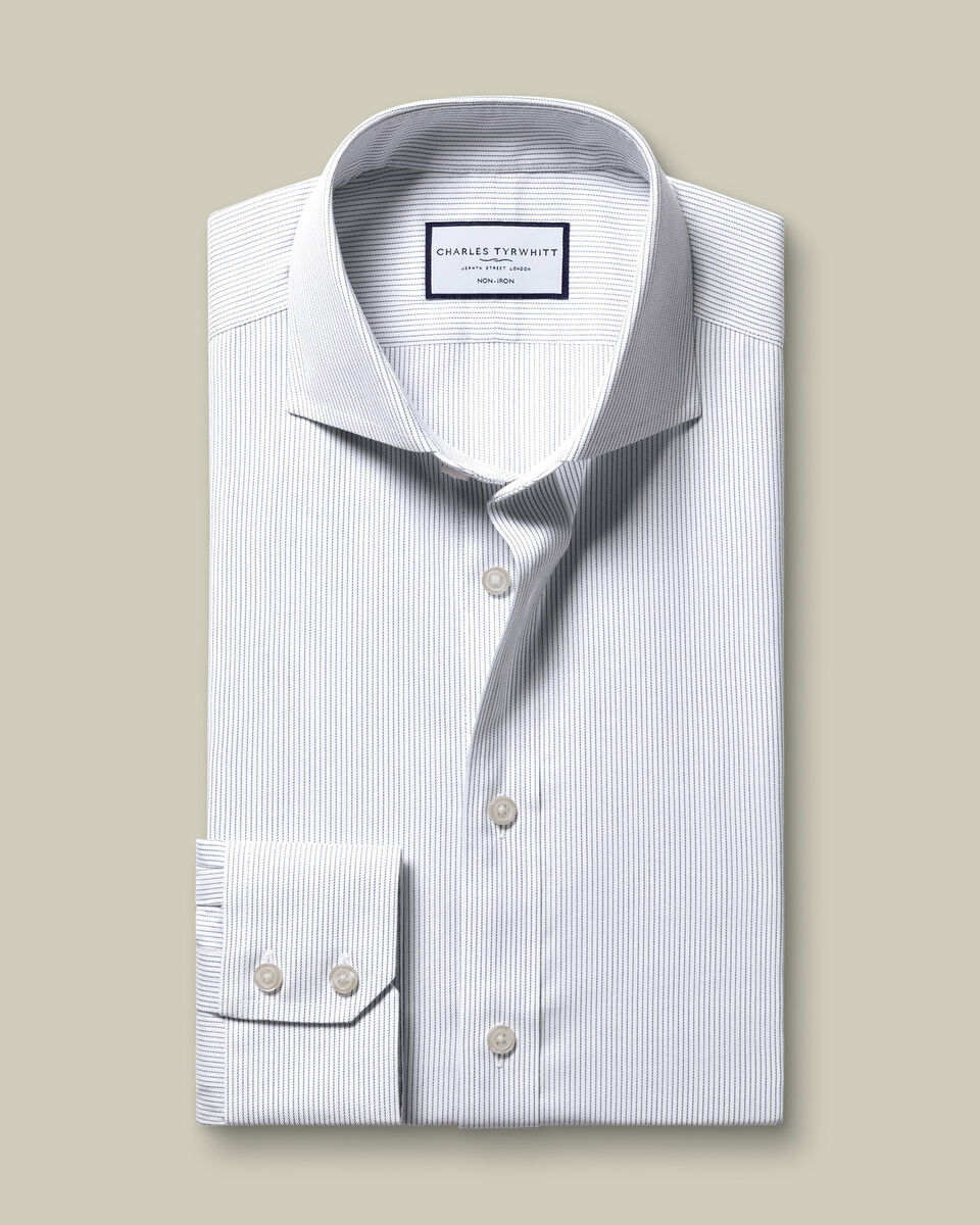 Non-Iron Twill Stripe Shirt - Indigo Blue