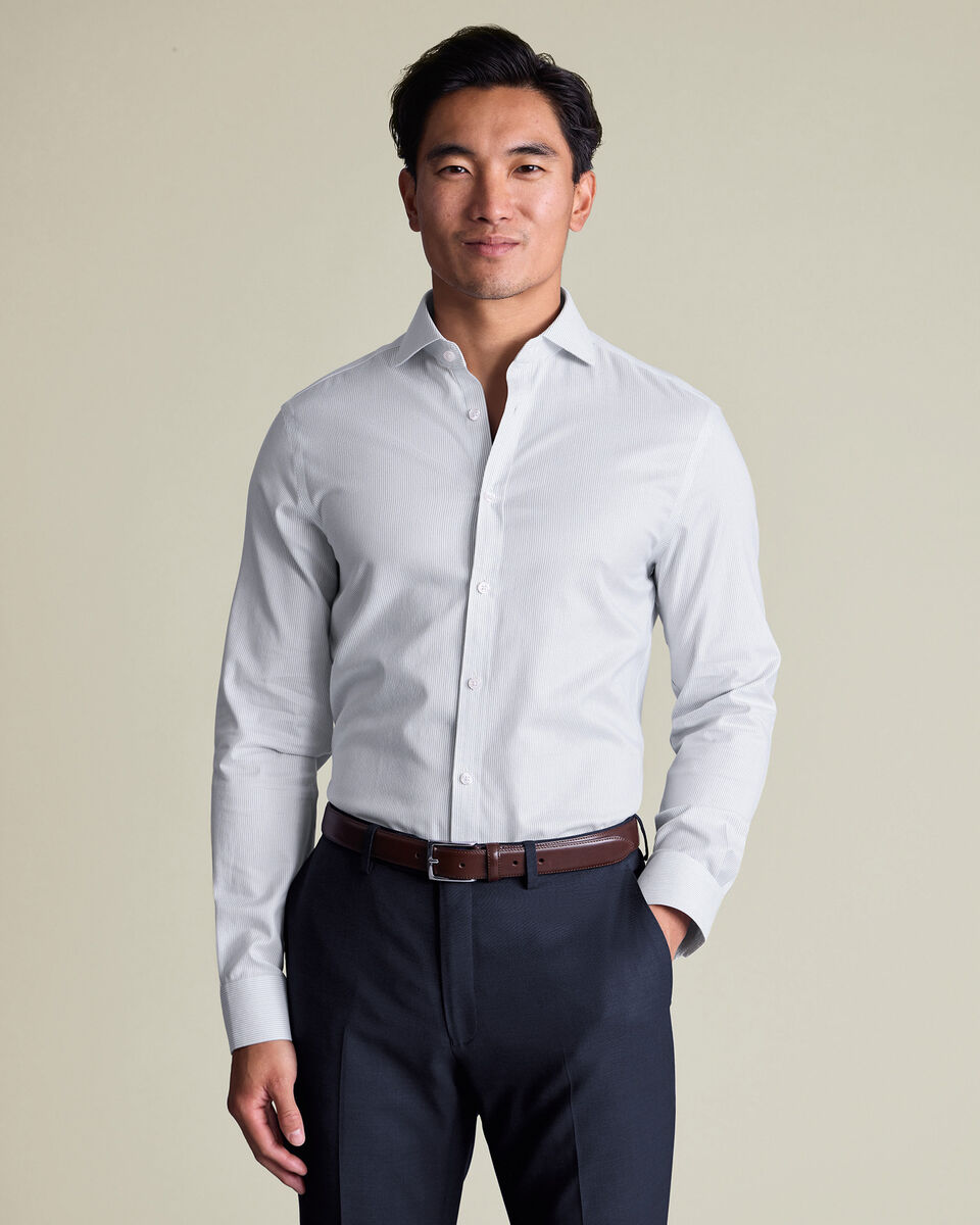 Non-Iron Twill Stripe Shirt - Indigo Blue