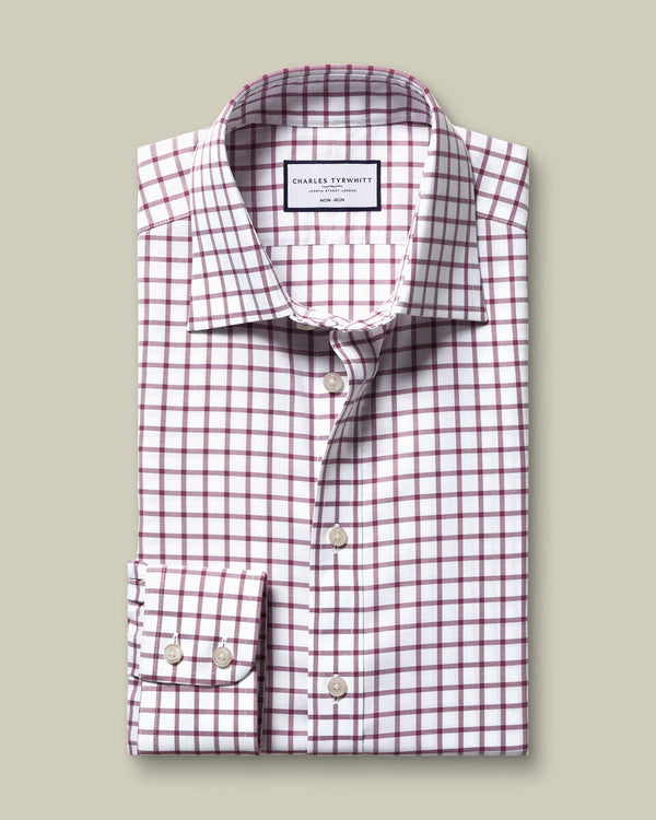 Non-Iron Twill Check Shirt - Dark Pink