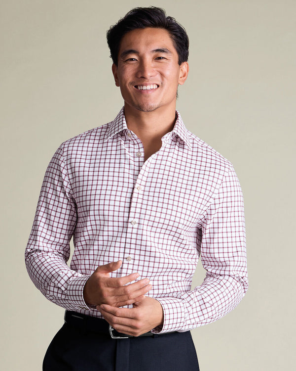 Non-Iron Twill Check Shirt - Dark Pink