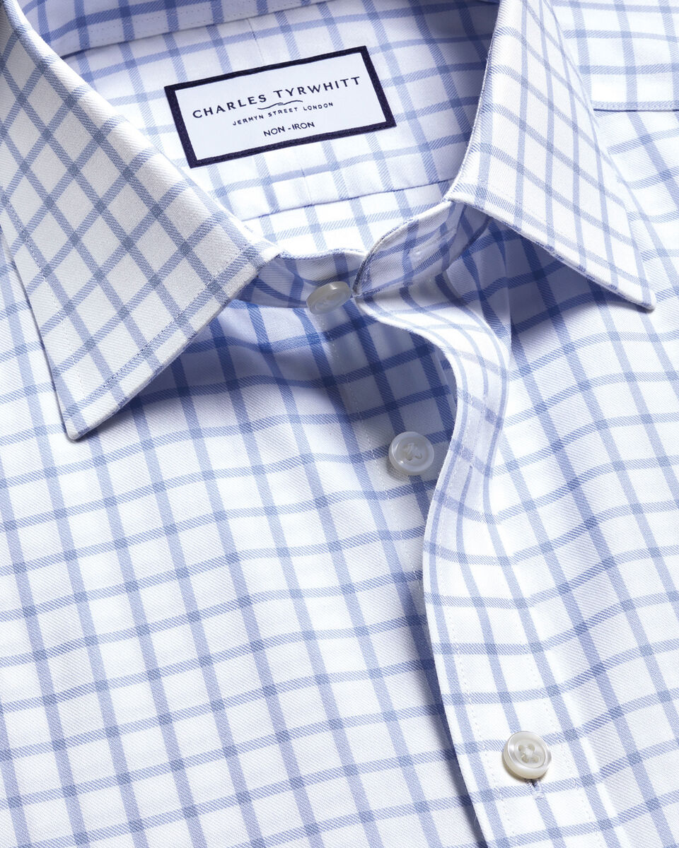 Non-Iron Twill Check Shirt - Sky Blue Main image