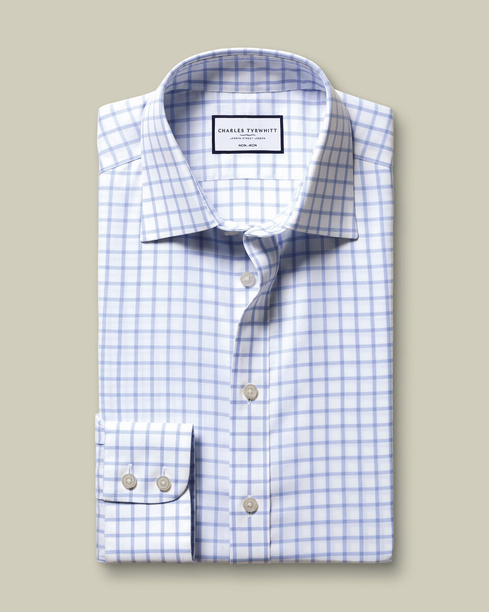Non-Iron Twill Check Shirt - Sky Blue