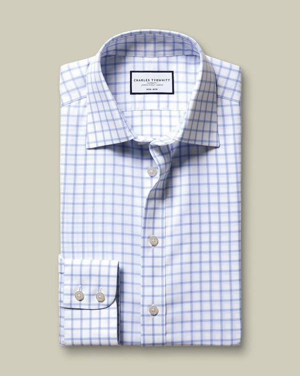 Non-Iron Twill Check Shirt - Sky Blue