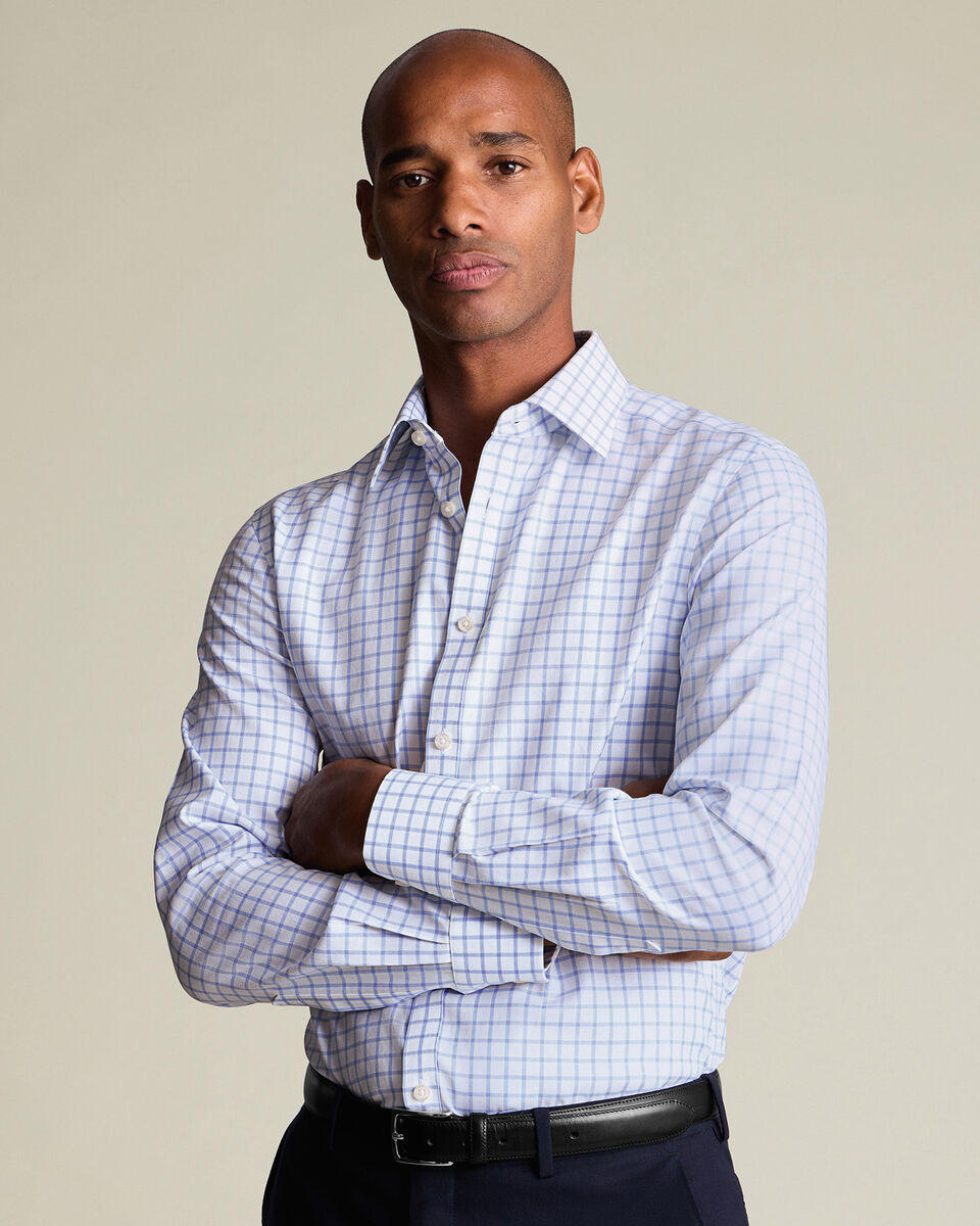 Non-Iron Twill Check Shirt - Sky Blue