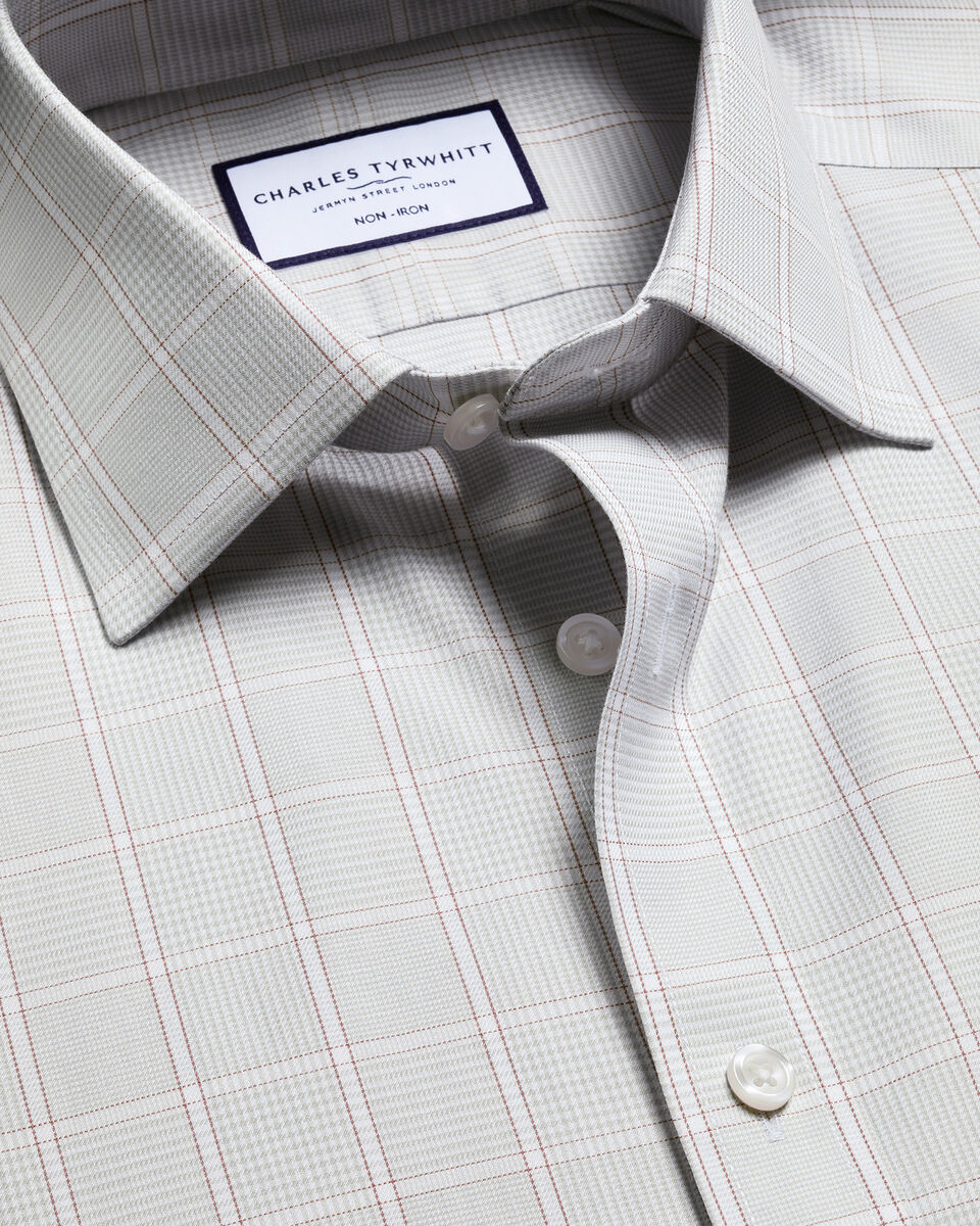 Non-Iron Twill Prince of Wales Check Shirt - Silver Gray