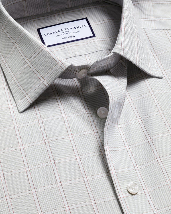 Non-Iron Twill Prince of Wales Check Shirt - Silver Gray