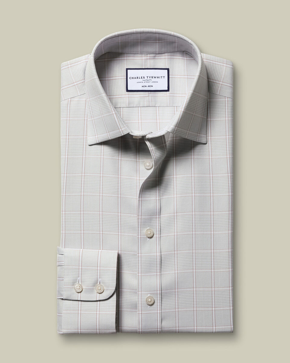 Non-Iron Twill Prince of Wales Check Shirt - Silver Gray