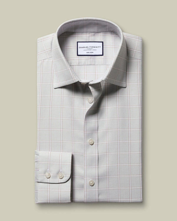 Non-Iron Twill Prince of Wales Check Shirt - Silver Gray