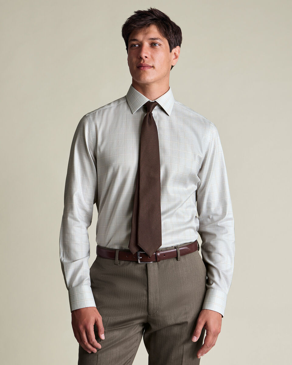 Non-Iron Twill Prince of Wales Check Shirt - Silver Gray