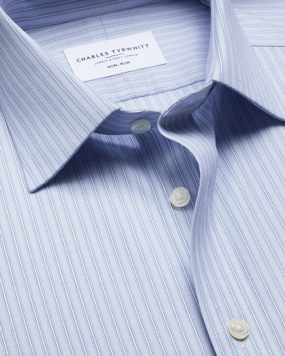 Non-Iron Twill Stripe Shirt – Mid Blue Main image