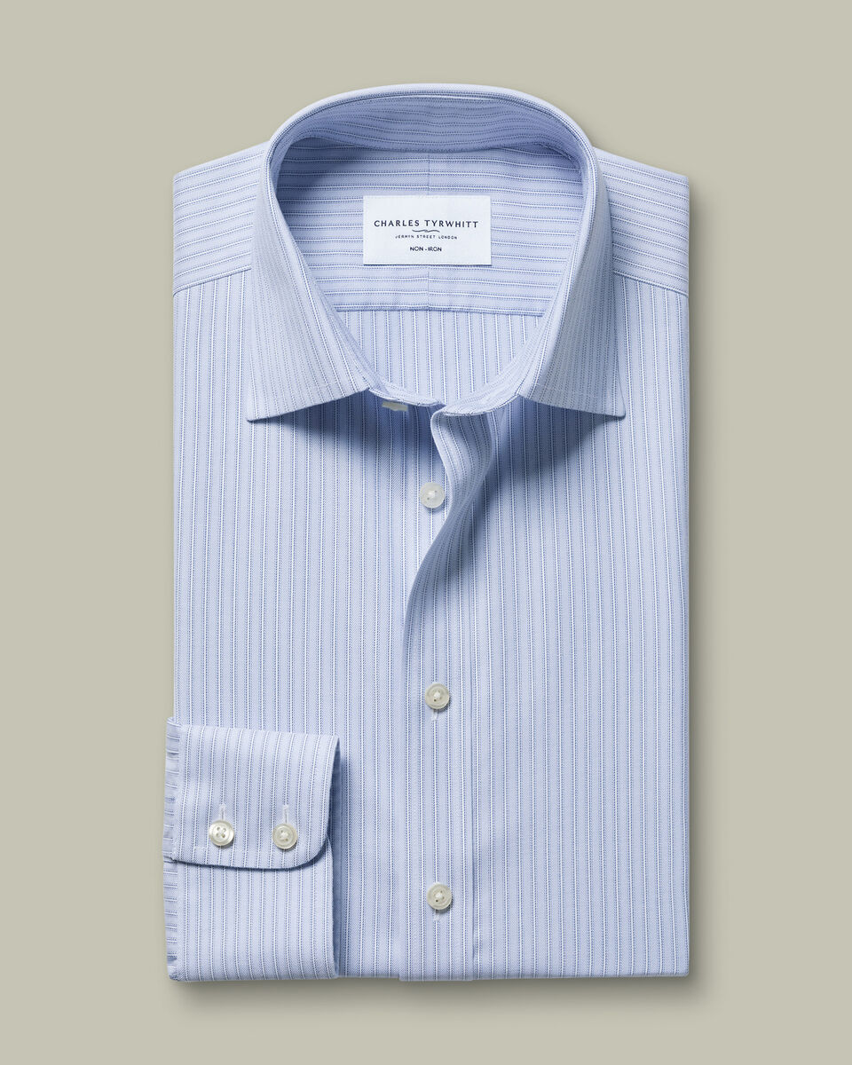 Non-Iron Twill Stripe Shirt – Mid Blue