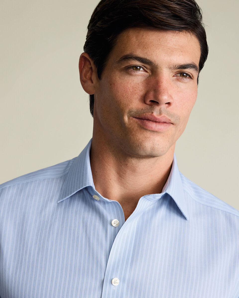 Non-Iron Twill Stripe Shirt – Mid Blue