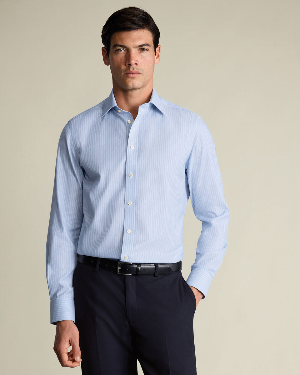Non-Iron Twill Stripe Shirt – Mid Blue