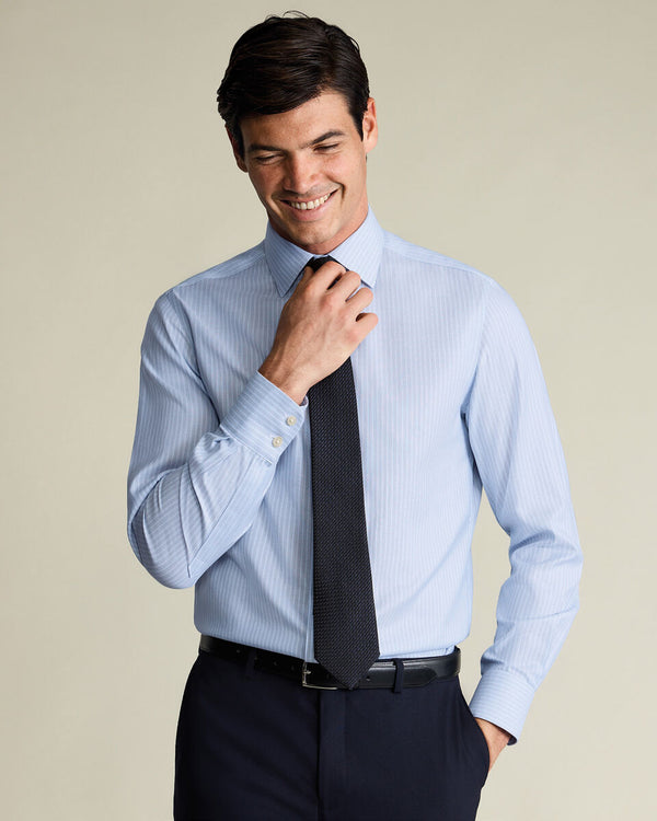 Non-Iron Twill Stripe Shirt – Mid Blue