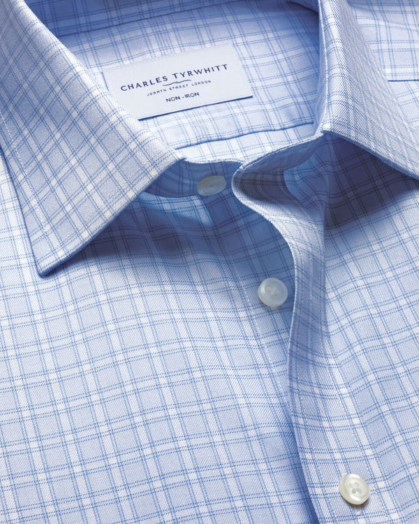 Non-Iron Twill Check Shirt - Sky Blue