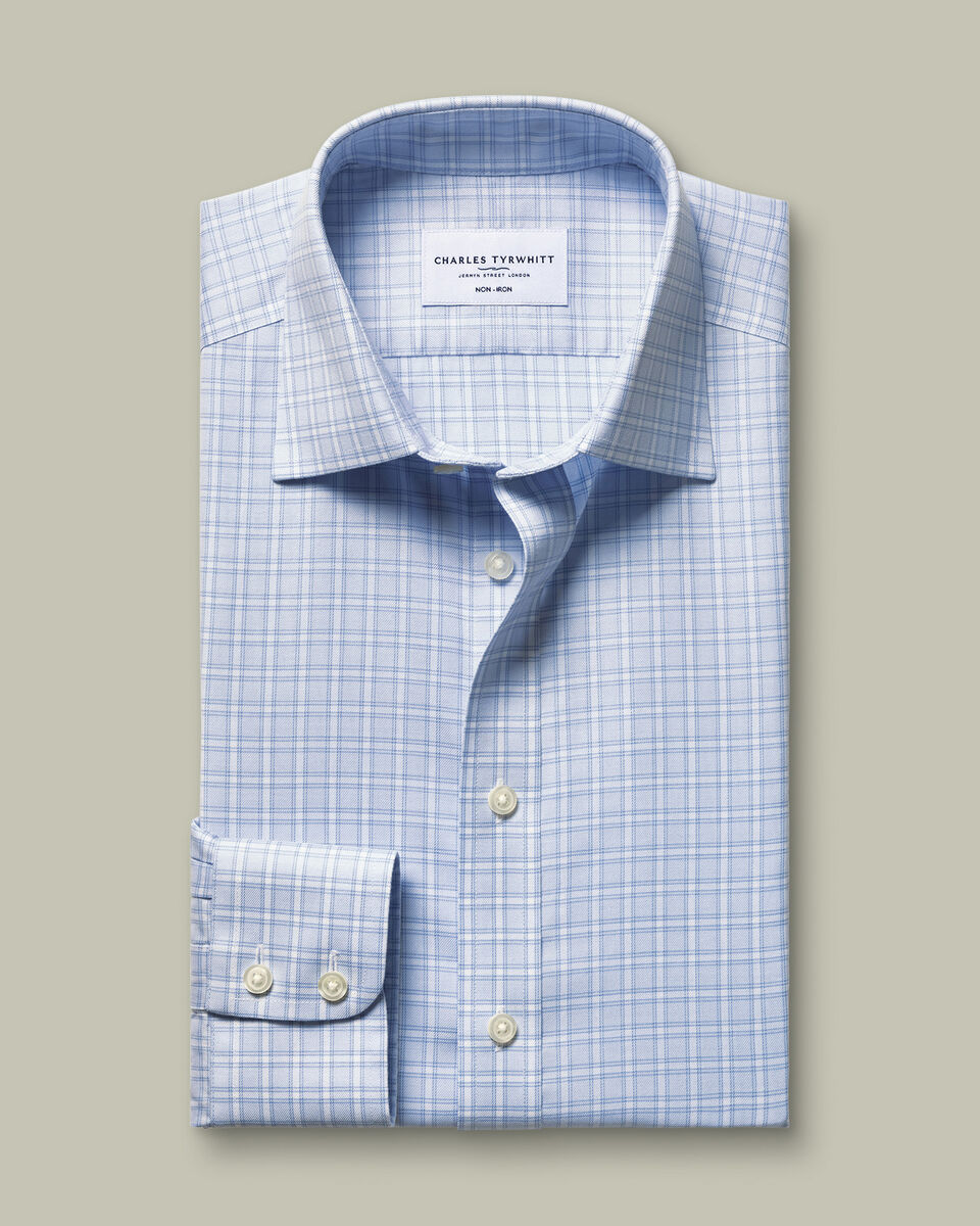 Non-Iron Twill Check Shirt - Sky Blue