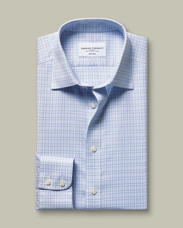 Non-Iron Twill Check Shirt - Sky Blue