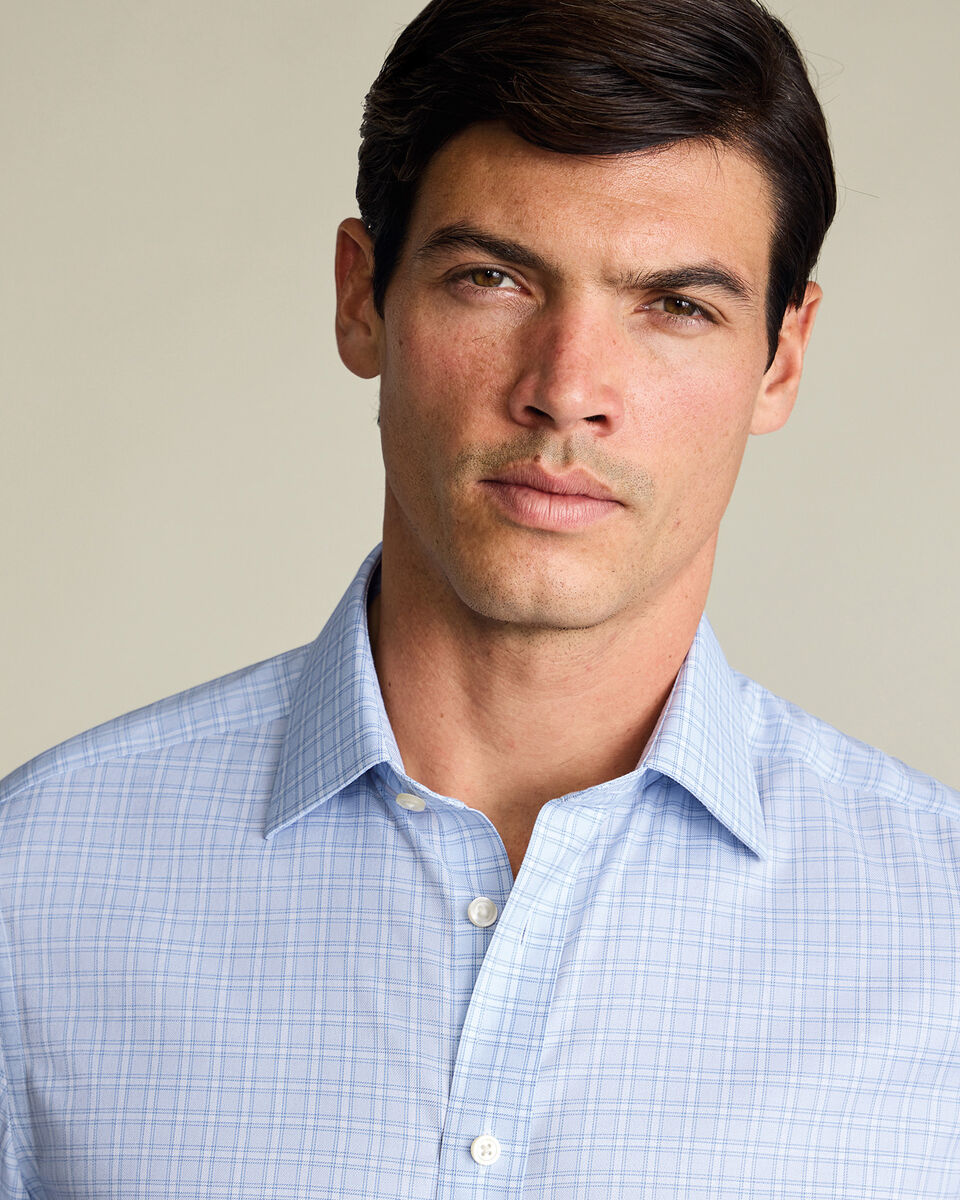 Non-Iron Twill Check Shirt - Sky Blue