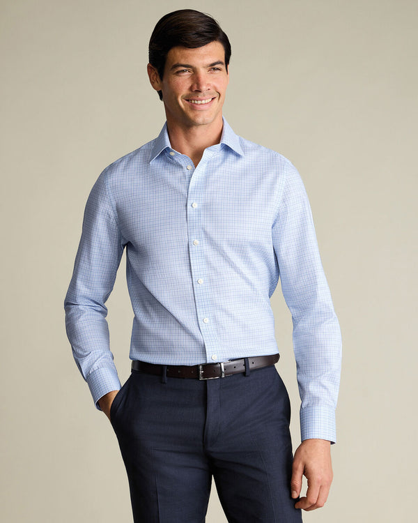 Non-Iron Twill Check Shirt - Sky Blue