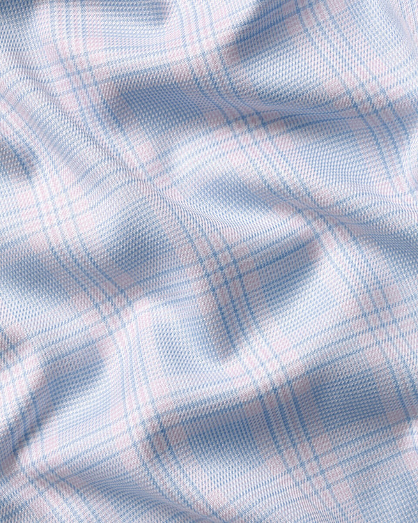 Non-Iron Twill Prince of Wales Check Shirt – Sky Blue & Pink