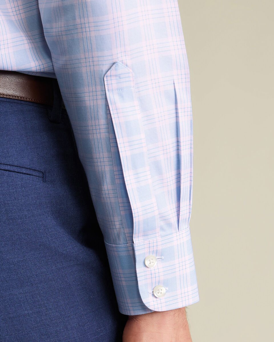 Non-Iron Twill Prince of Wales Check Shirt – Sky Blue & Pink
