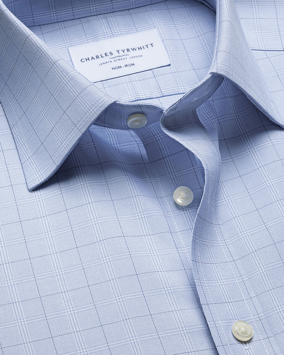Non-Iron Twill Check Shirt – Mid Blue