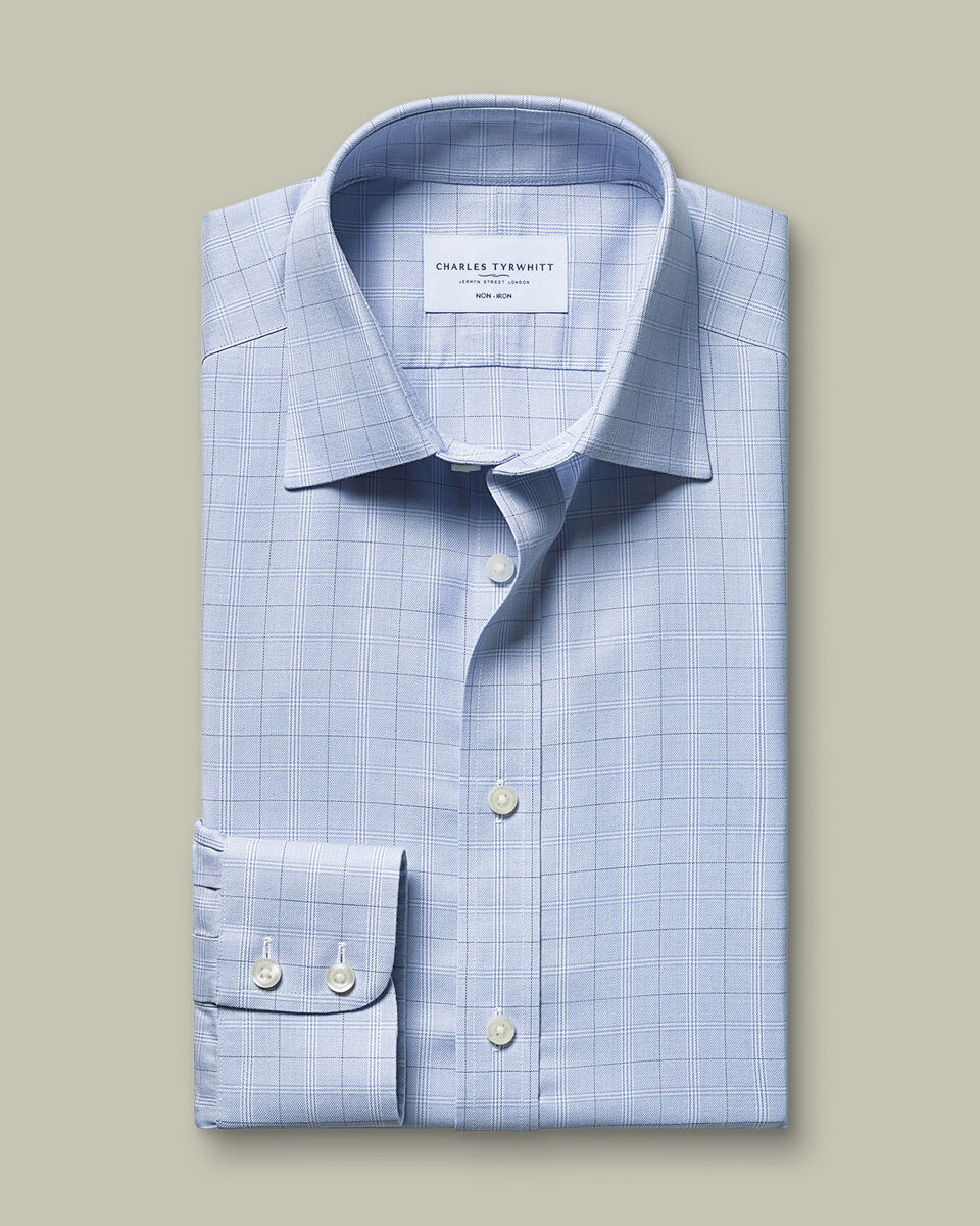 Non-Iron Twill Check Shirt – Mid Blue