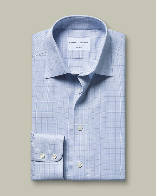 Non-Iron Twill Check Shirt – Mid Blue