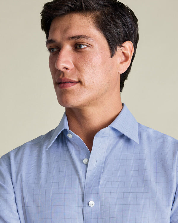 Non-Iron Twill Check Shirt – Mid Blue