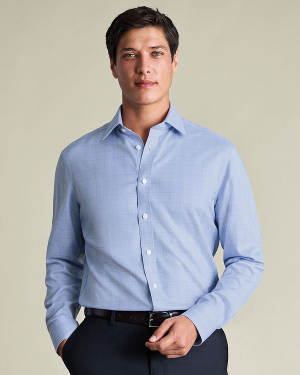 Non-Iron Twill Check Shirt – Mid Blue