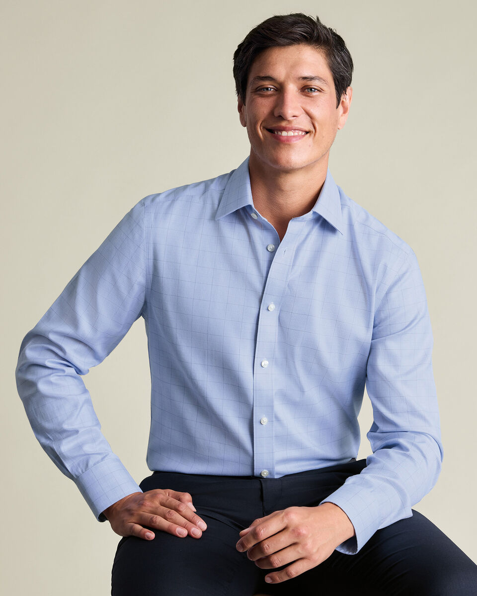 Non-Iron Twill Check Shirt – Mid Blue