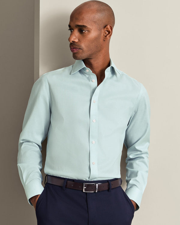 Non-Iron Twill Puppytooth Shirt - Green