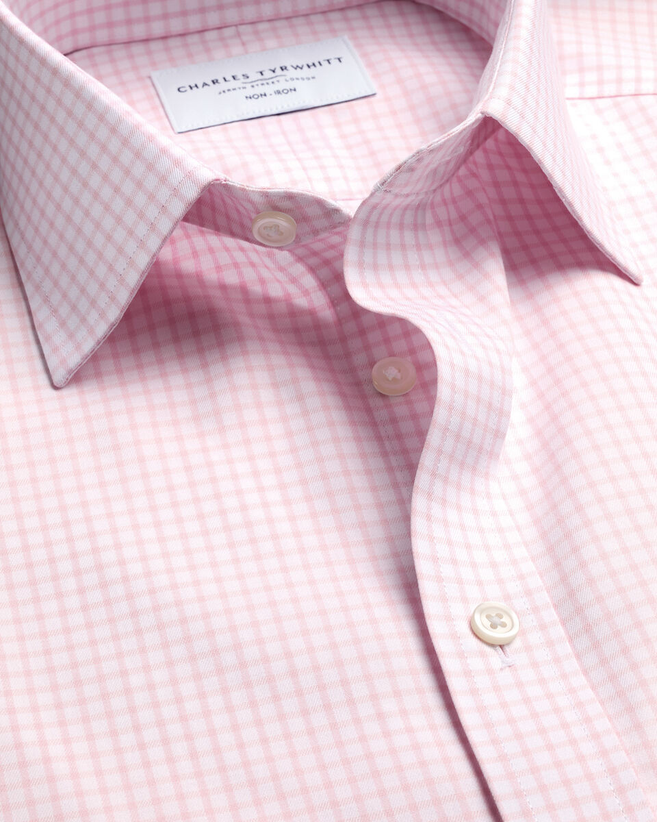 Non-Iron Twill Grid Check Shirt - Pink Main image