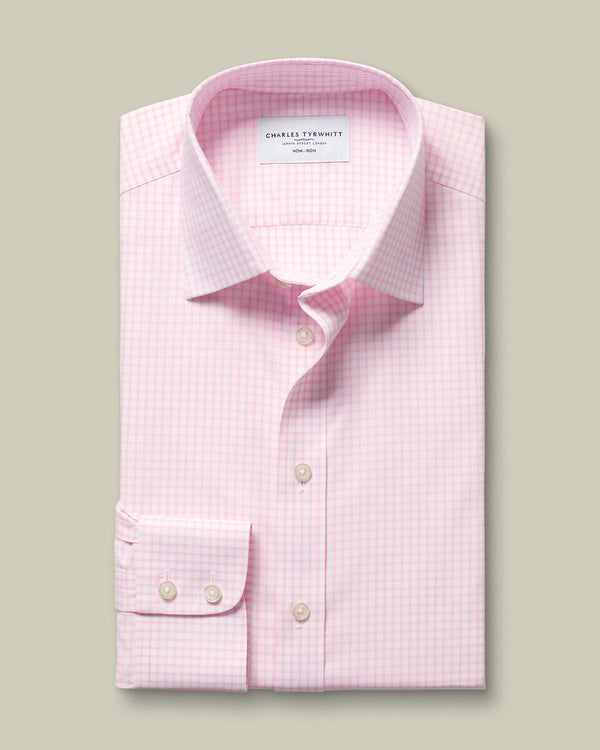 Non-Iron Twill Grid Check Shirt - Pink