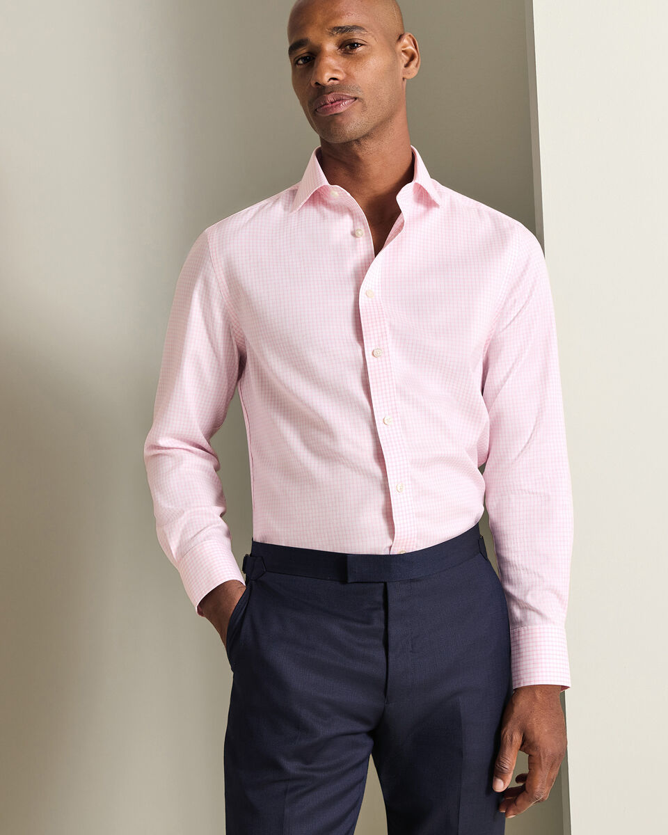 Non-Iron Twill Grid Check Shirt - Pink Secondary image
