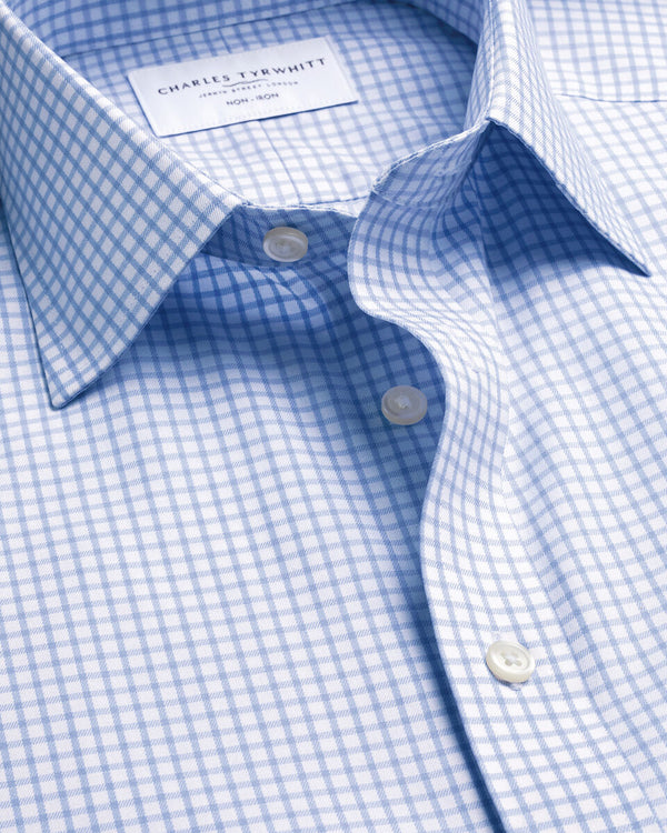 Non-Iron Twill Check Shirt - Sky Blue