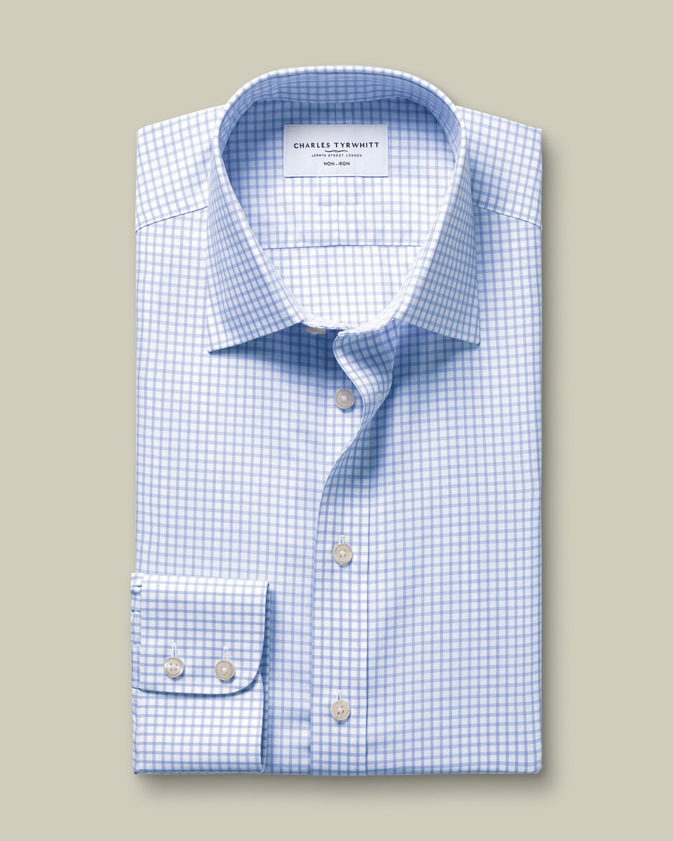 Non-Iron Twill Check Shirt - Sky Blue