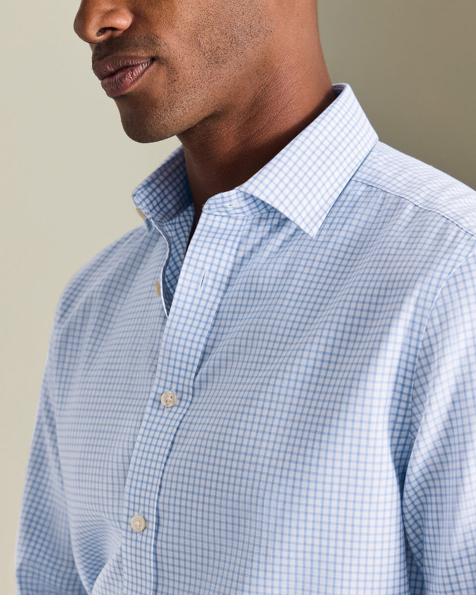 Non-Iron Twill Check Shirt - Sky Blue