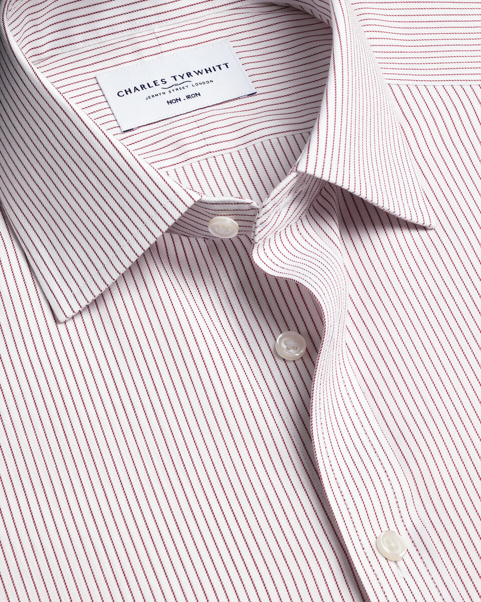 Non-Iron Twill Stripe Shirt - Burgundy Main image